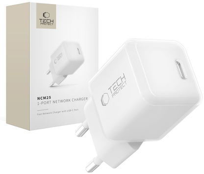 Tech-Protect NCM25 Netzladegerät, 25W, 3A, 1 x USB-C, Weiß