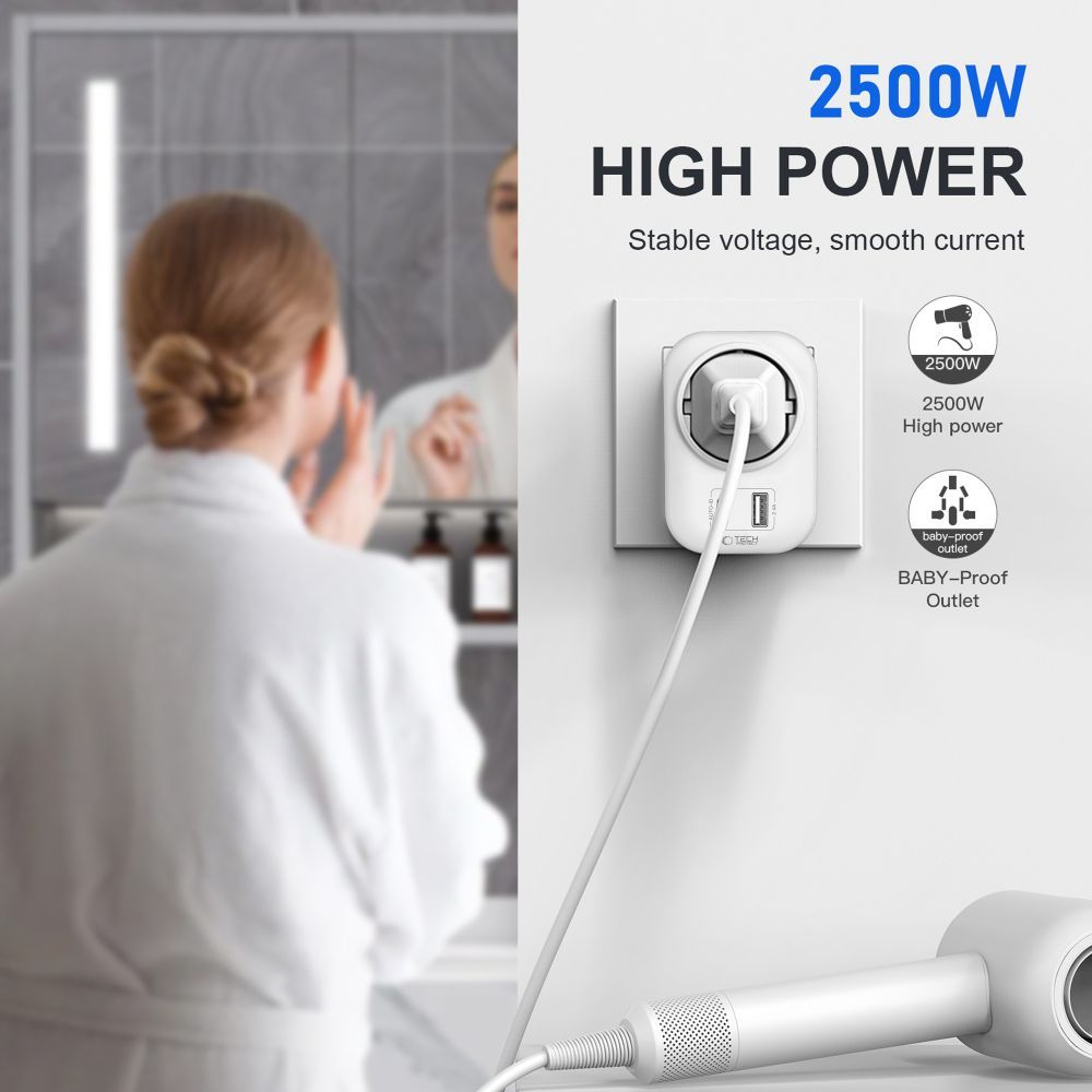 Netzladegerät Tech-Protect TA100 Travel US, 20W, 3A, 1 x Schuko - 1 x USB-A - 1 x USB-C, Weiß