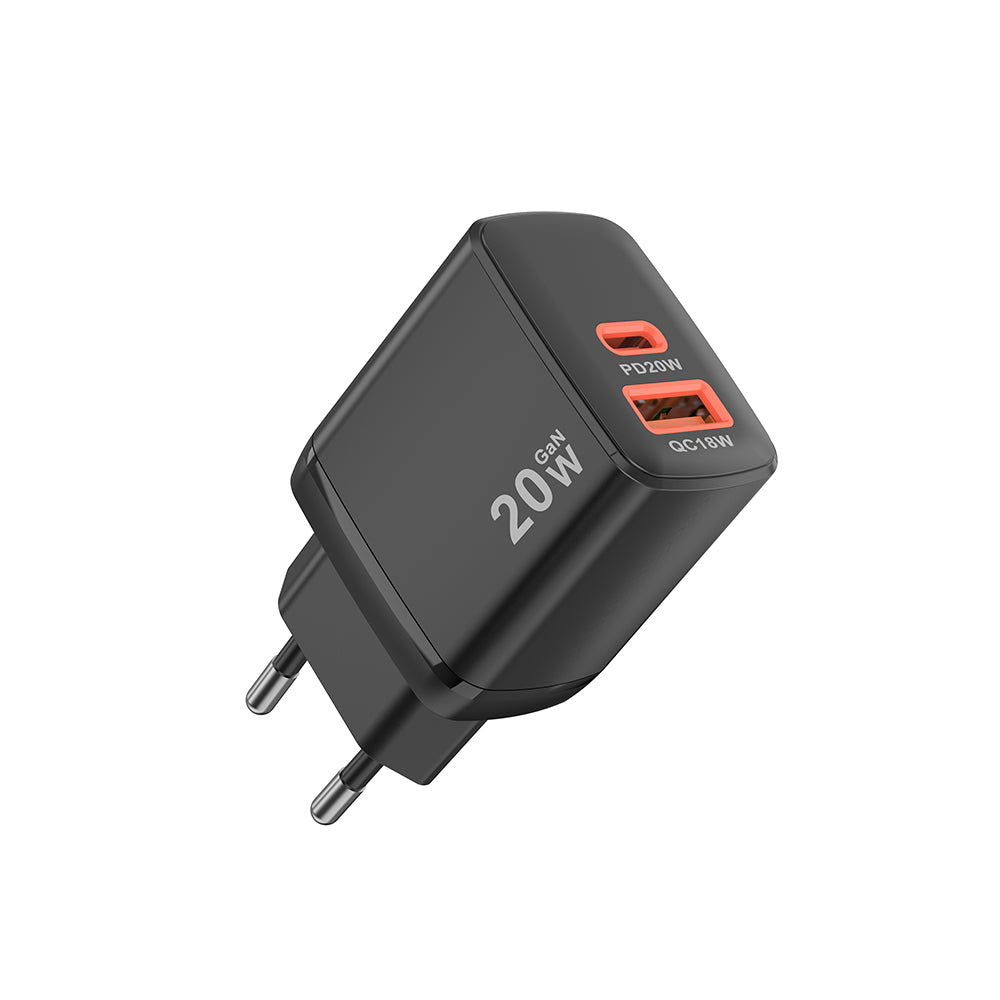 Techsuit CH2 Duonix Netzladegerät, 20W, 3A, 1 x USB-A - 1 x USB-C, Schwarz