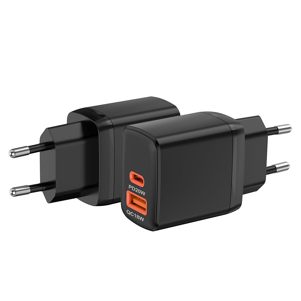 Techsuit CH2 Duonix Netzladegerät, 20W, 3A, 1 x USB-A - 1 x USB-C, Schwarz