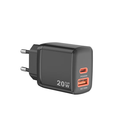 Techsuit CH2 Duonix Netzladegerät, 20W, 3A, 1 x USB-A - 1 x USB-C, Schwarz