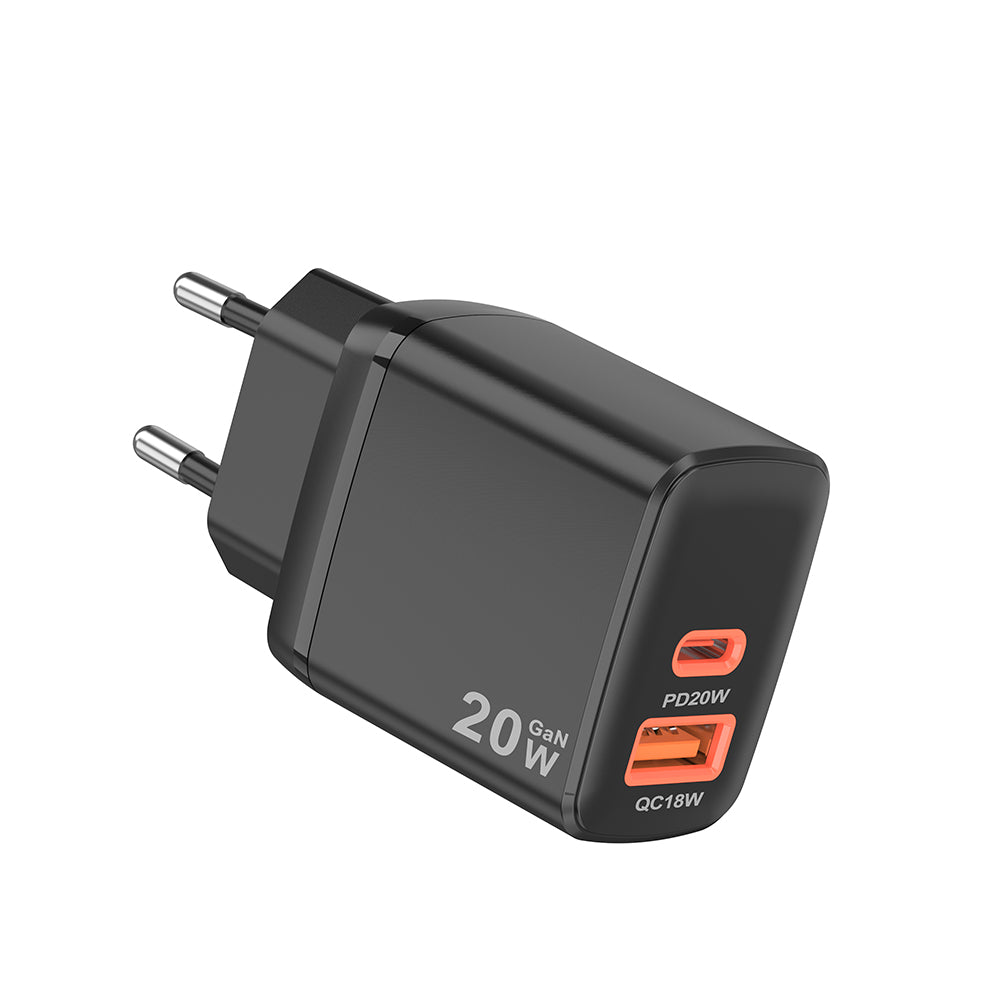 Techsuit CH2 Duonix Netzladegerät, 20W, 3A, 1 x USB-A - 1 x USB-C, Schwarz