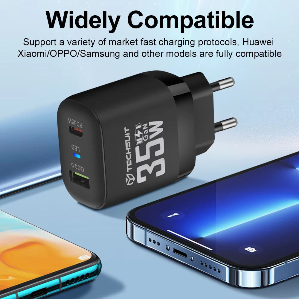 Netzladegerät Techsuit CHPD174, 35W, 3A, 1 x USB-A - 1 x USB-C, Weiß