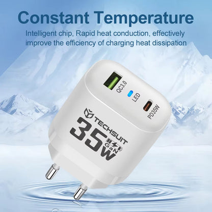 Netzladegerät Techsuit CHPD174, 35W, 3A, 1 x USB-A - 1 x USB-C, Weiß