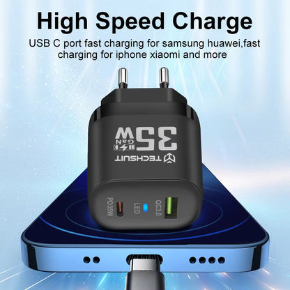 Netzladegerät Techsuit CHPD174, 35W, 3A, 1 x USB-A - 1 x USB-C, Weiß