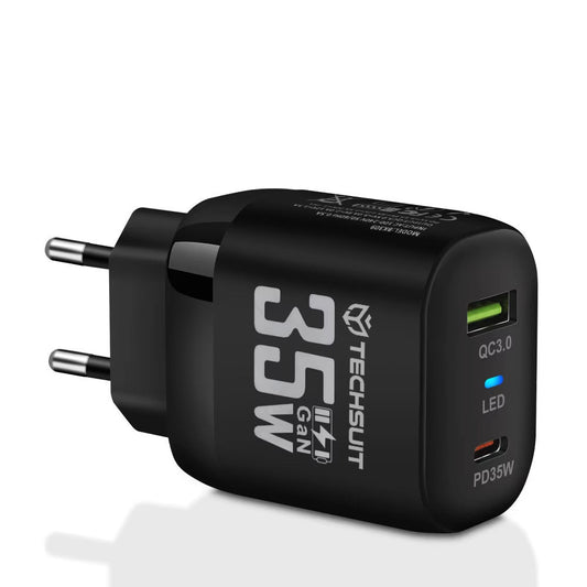 Netzladegerät Techsuit CHPD174, 35W, 3A, 1 x USB-A - 1 x USB-C, Schwarz