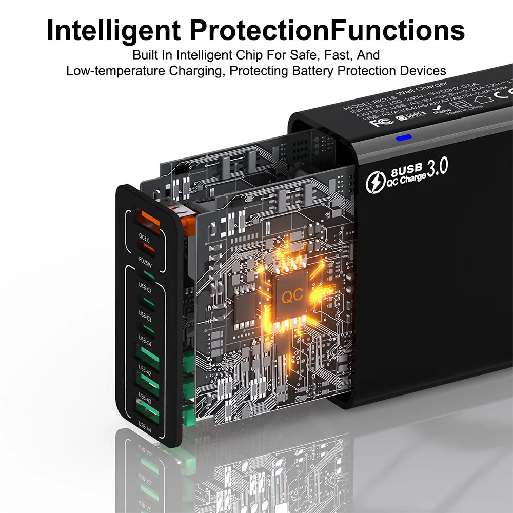 Netzladegerät Techsuit CHPD224, 65W, 3.25A, 4 x USB-A - 4 x USB-C, Weiß