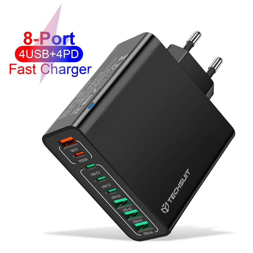 Techsuit CHPD224 Network Charger, 65W, 3.25A, 4 x USB-A - 4 x USB-C, Black