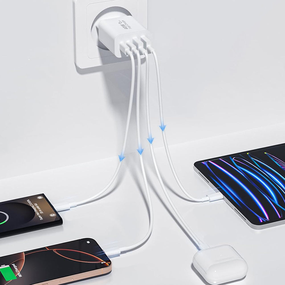 Netzladegerät Techsuit PowerXQuad CH4, 40W, 3A, 2 x USB-A - 2 x USB-C, Weiß