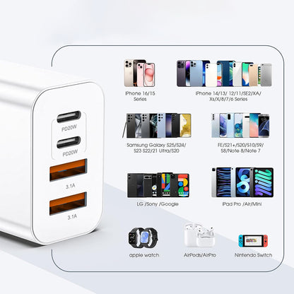 Netzladegerät Techsuit PowerXQuad CH4, 40W, 3A, 2 x USB-A - 2 x USB-C, Weiß