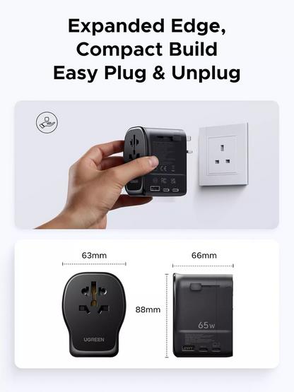 UGREEN Travel S550 Netzladegerät (55001), 65W, 3,25A, 1 x USB-A - 2 x USB-C, Schwarz