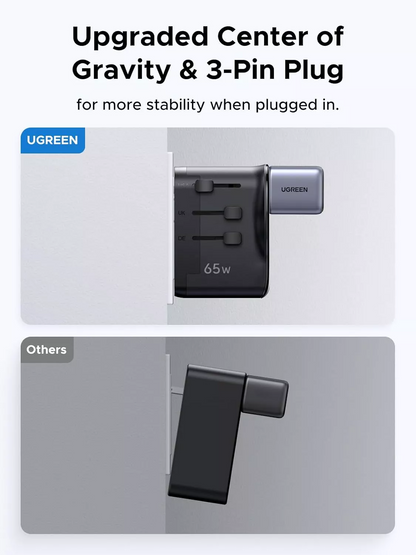 UGREEN Travel S550 Netzladegerät (55001), 65W, 3,25A, 1 x USB-A - 2 x USB-C, Schwarz