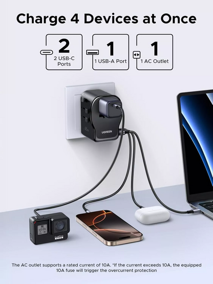 UGREEN Travel S550 Netzladegerät (55001), 65W, 3,25A, 1 x USB-A - 2 x USB-C, Schwarz