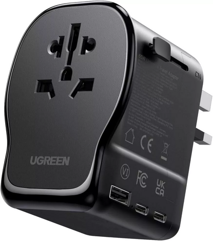 UGREEN Travel S550 Netzladegerät (55001), 65W, 3,25A, 1 x USB-A - 2 x USB-C, Schwarz