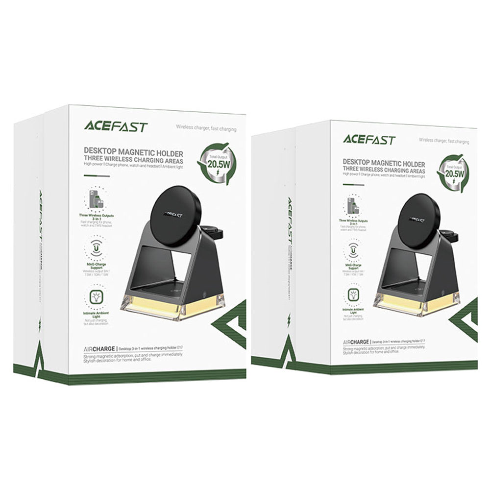 Drahtloses Netzladegerät Acefast E17 3in1, 15W, 1.67A, Schwarz