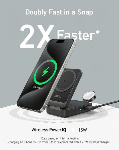 Anker MagGo 3in1 Wireless Netzladegerät, 15W, 1.67A, Schwarz B2557311