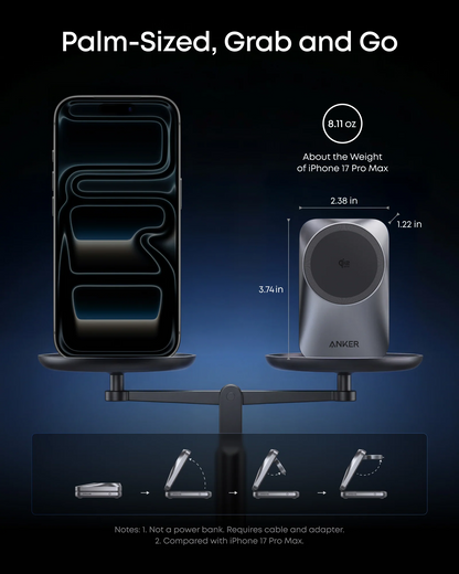 Anker Prime MagGo 3in1 Wireless Netzladegerät, 25W, Schwarz A25N1