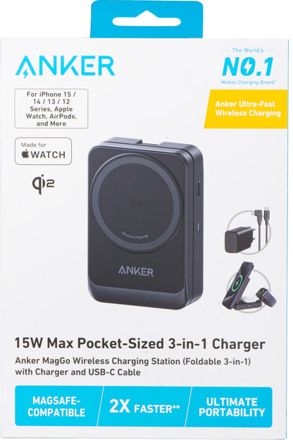 Anker MagGo 3in1 Wireless Netzladegerät, 15W, 1.67A, Schwarz B2557311