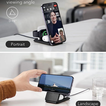 ESR Travel Bag 3in1 Wireless Netzladegerät, 15W, 1.67A, Schwarz