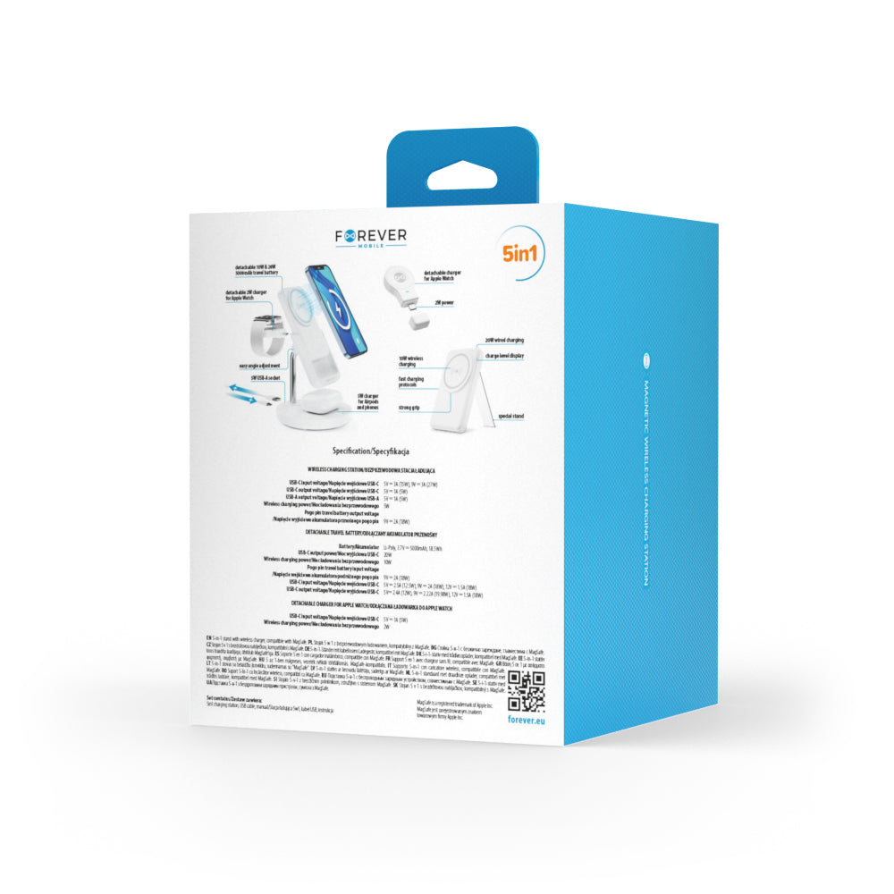 Forever MACS-100 5in1 Wireless Netzladegerät, 20W, 3A, 1 x USB-A, Weiß