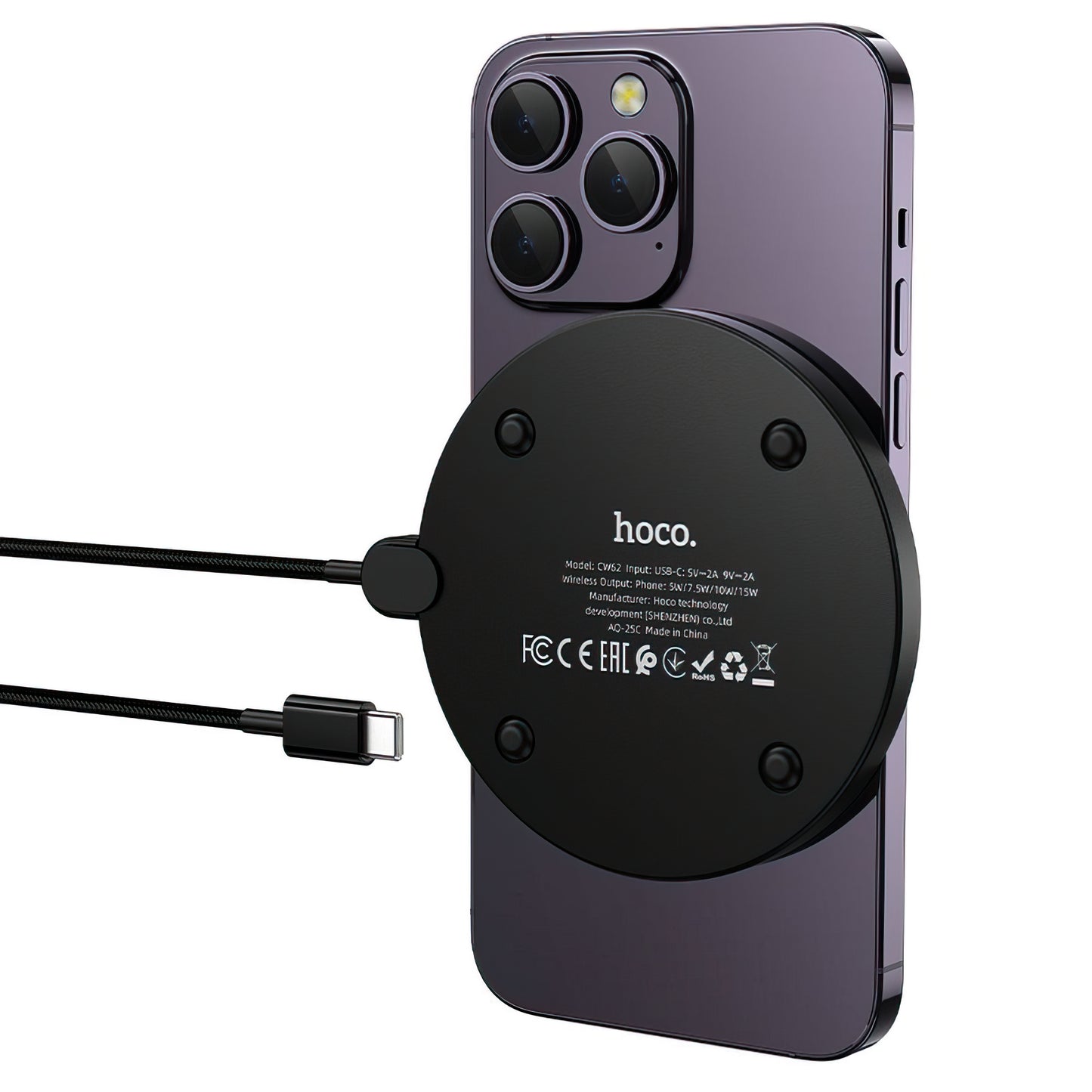 Drahtloses Netzladegerät HOCO CW62, 15W, 1.67A, Schwarz