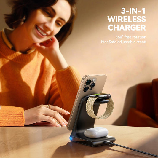 Drahtloses Netzladegerät Joyroom JR-W15 3in1, 15W, 1.67A, Schwarz