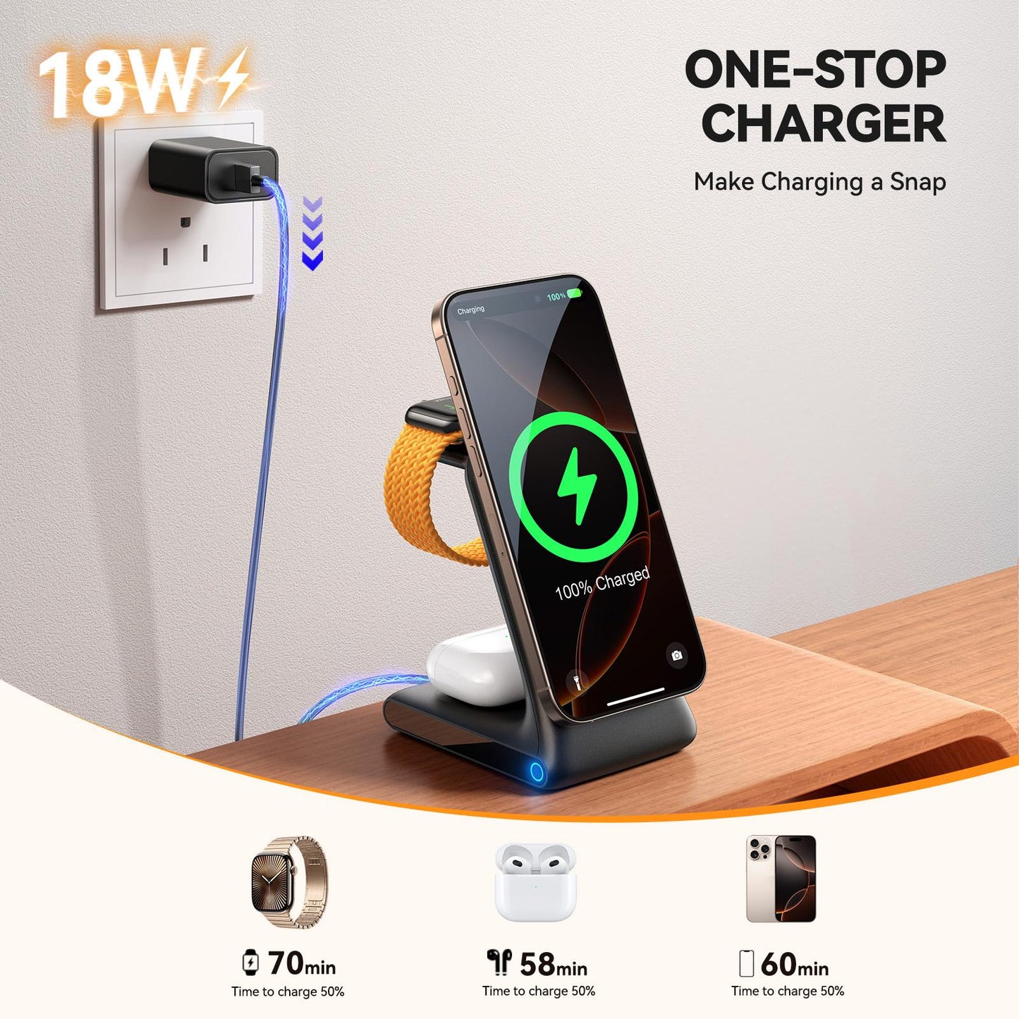 Joyroom JR-W15 3in1 Wireless Network Charger, 15W, 1.67A, Black
