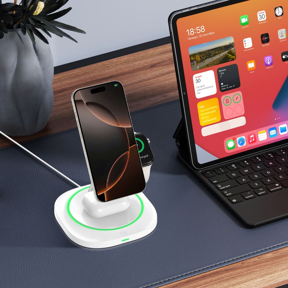 Drahtloses Netzladegerät Tech-Protect QI15W-A46 3in1, 15W, 1.67A, Weiß