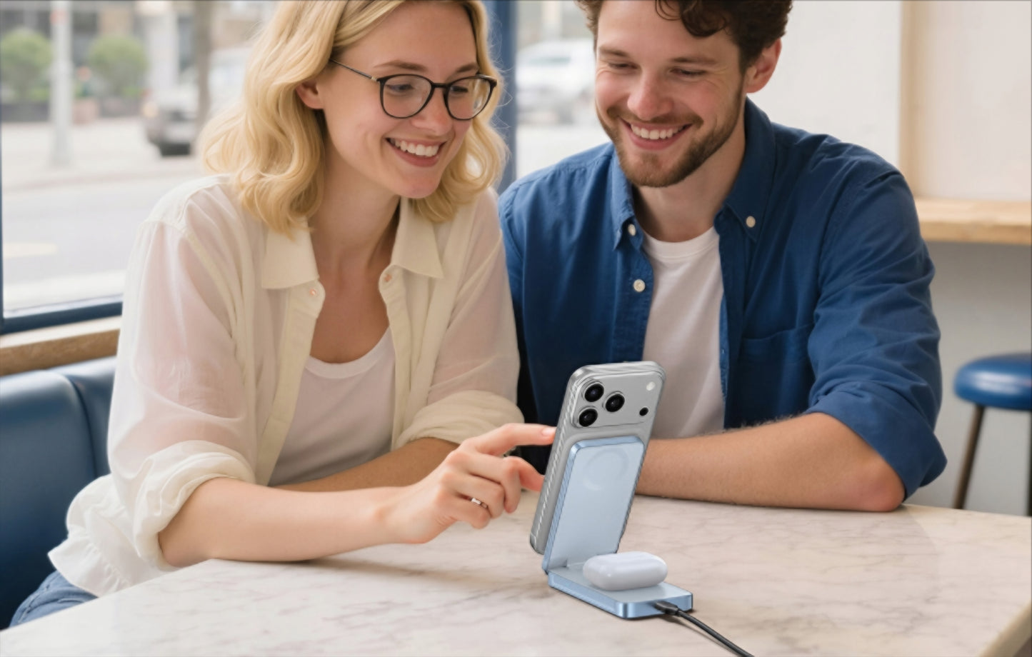 UGREEN MagFlow 2in1 Wireless Netzladegerät, 25W, Blau