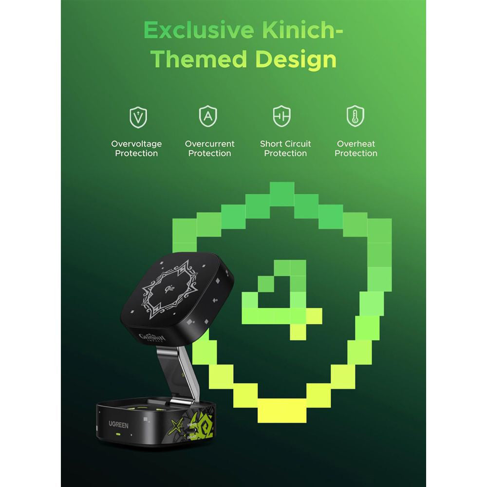 UGREEN Genshin Impact Ed.W702 2n1 Wireless Netzladegerät, 25W, 1.67A, 1 x USB-C, Schwarz