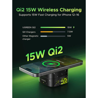 UGREEN Genshin Impact Ed.W702 2n1 Wireless Netzladegerät, 25W, 1.67A, 1 x USB-C, Schwarz