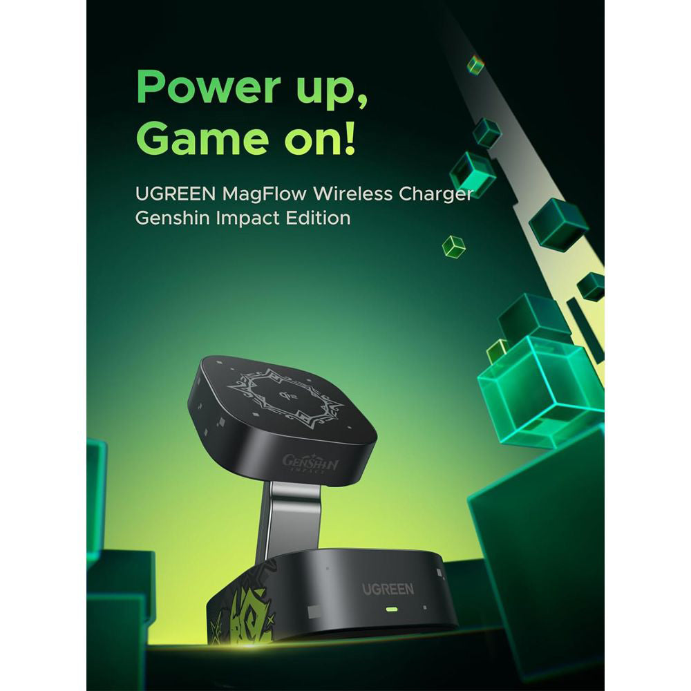 UGREEN Genshin Impact Ed.W702 2n1 Wireless Netzladegerät, 25W, 1.67A, 1 x USB-C, Schwarz
