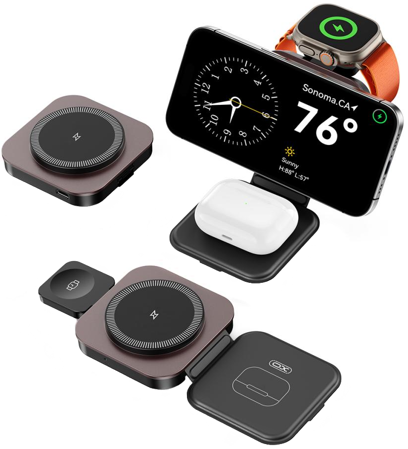 Wireless-Netzteil XO Design CX035 3in1, 15W, 1,67A, Schwarz, Wiederverpackt