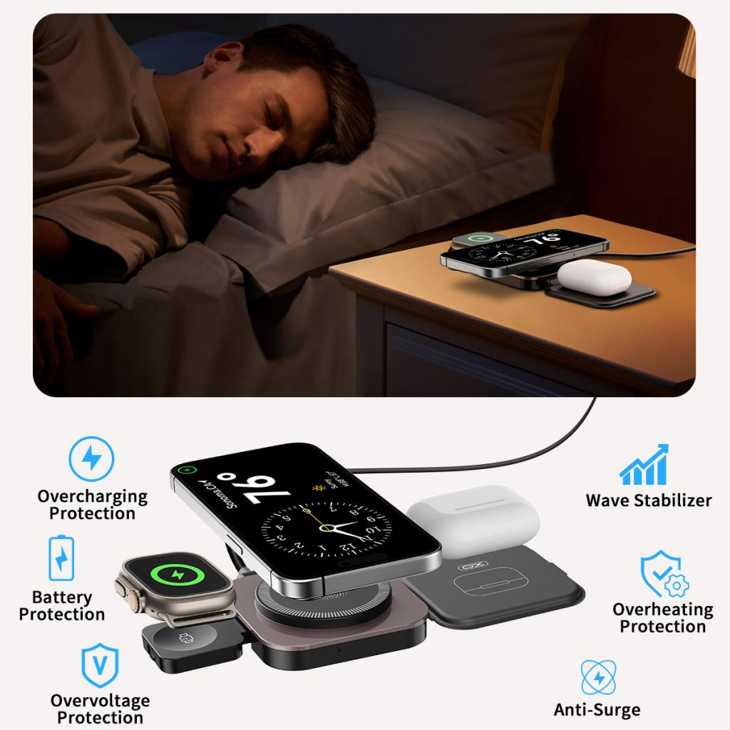 Drahtloses Netzladegerät XO Design CX035 3in1, 15W, 1.67A, Schwarz