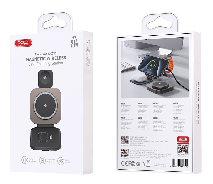 Drahtloses Netzladegerät XO Design CX035 3in1, 15W, 1.67A, Schwarz