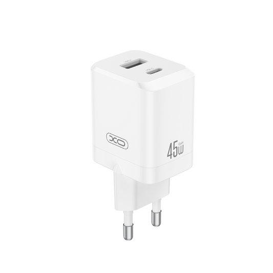 Netzladegerät XO Design CE36, 45W, 3A, 1 x USB-A - 1 x USB-C, Weiß