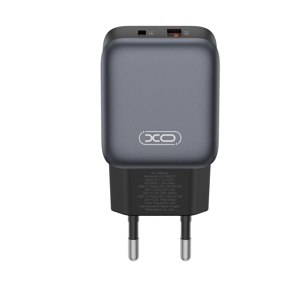 Netzladegerät XO Design L156, 30W, 3A, 1 x USB-A - 1 x USB-C, Schwarz