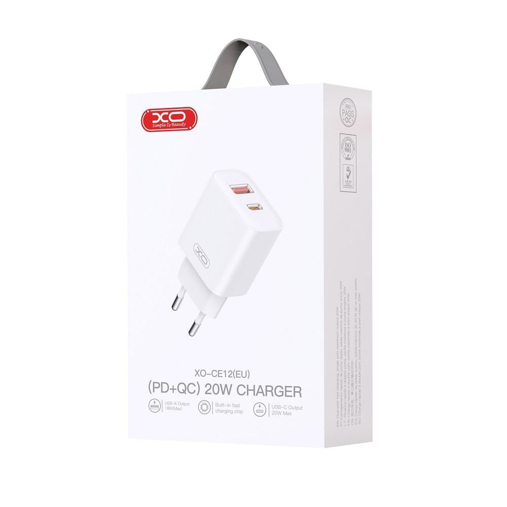 Netzladegerät XO Design BPCE12, 20W, 3A, 1 x USB-A - 1 x USB-C, Weiß