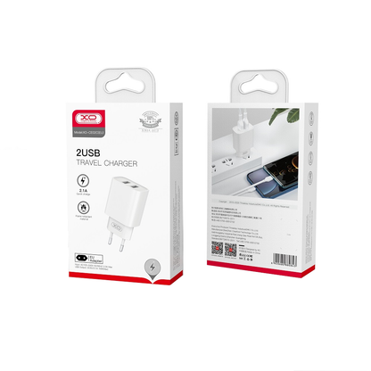Netzladegerät XO Design CE02C, 10.5W, 2.1A, 2 x USB-A, Weiß