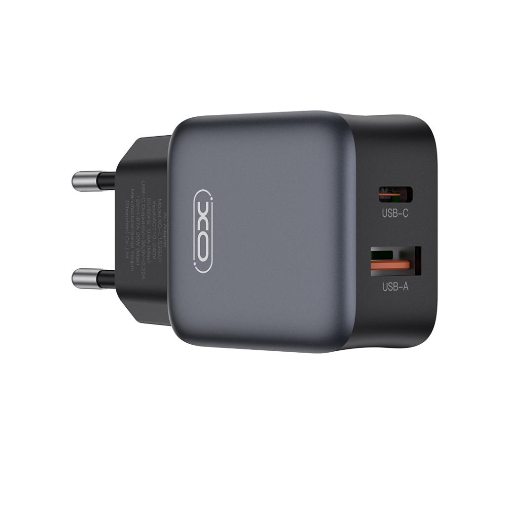 Netzladegerät XO Design L156, 30W, 3A, 1 x USB-A - 1 x USB-C, Schwarz