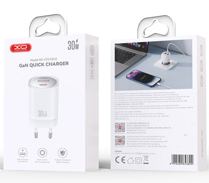Netzladegerät XO Design CE21, 30W, 3A, 1 x USB-A - 1 x USB-C, Weiß