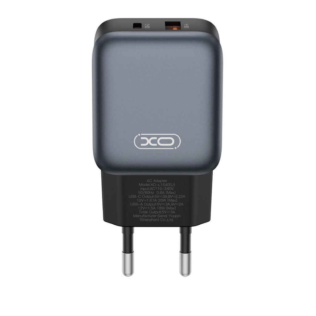 Netzladegerät XO Design L154, 20W, 3A, 1 x USB-A - 1 x USB-C, Schwarz
