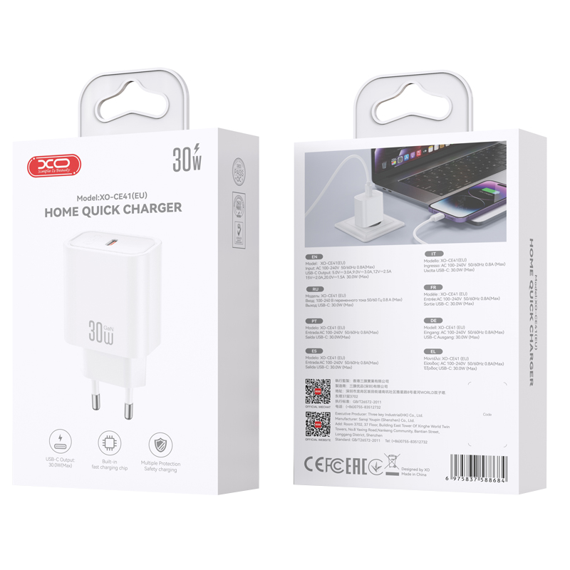 Netzteil XO Design CE41, 30W, 3A, 1 x USB-C, Weiß