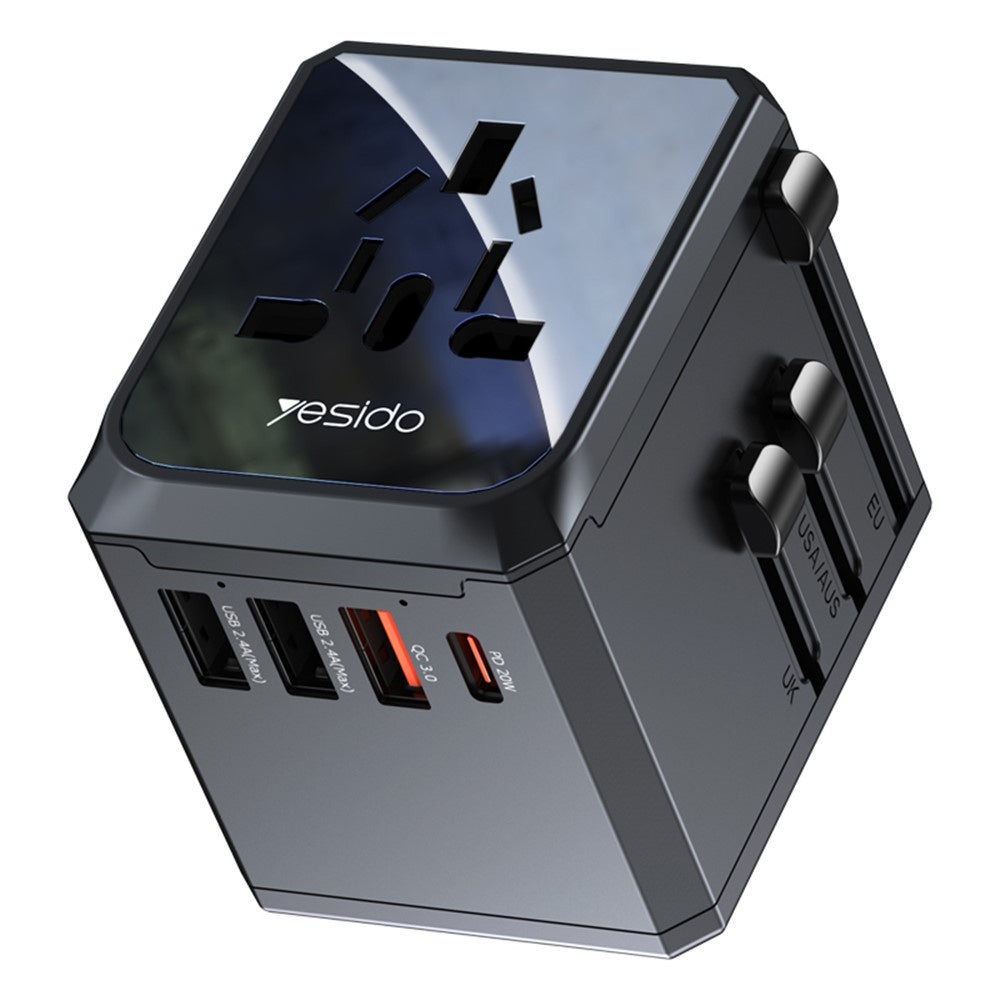 Netzladegerät Yesido MC24 Travel, 20W, 3A, 3 x USB-A - 1 x USB-C, Schwarz