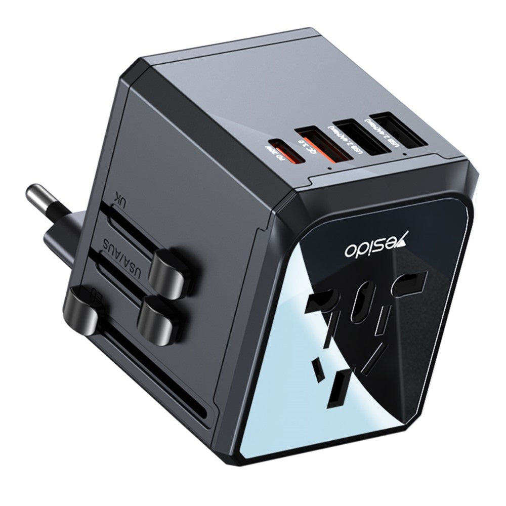 Netzladegerät Yesido MC24 Travel, 20W, 3A, 3 x USB-A - 1 x USB-C, Schwarz