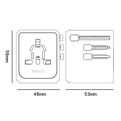 Netzladegerät Yesido MC24 Travel, 20W, 3A, 3 x USB-A - 1 x USB-C, Schwarz