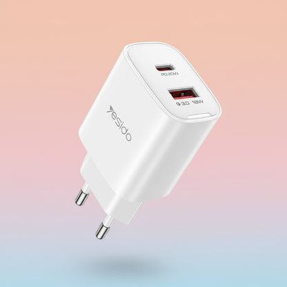Netzladegerät Yesido YC02E, 20W, 3A, 1 x USB-A - 1 x USB-C, Weiß