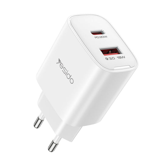 Netzladegerät Yesido YC02E, 20W, 3A, 1 x USB-A - 1 x USB-C, Weiß