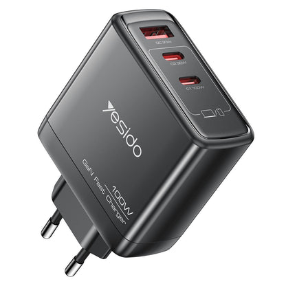 Netzladegerät Yesido YC142, 100W, 5A, 1 x USB-A - 2 x USB-C, Schwarz