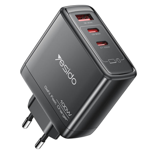 Netzladegerät Yesido YC142, 100W, 5A, 1 x USB-A - 2 x USB-C, Schwarz